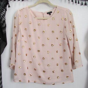 Talbots Blouse || Pink Blouse with gold sequined polka dots